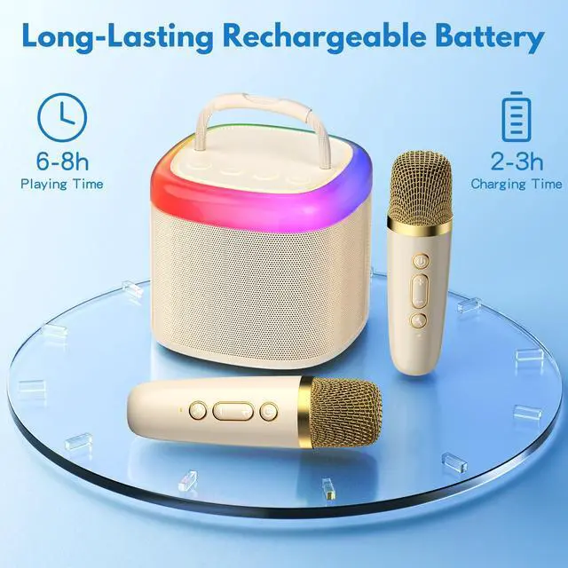 Alt view image 7 of 7 - JYX Mini Karaoke Machine Set, Portbale Bluetooth Speaker with 2 Wireless Karaoke Microphones, Singing Machine Karaoke System for Kids Adult
