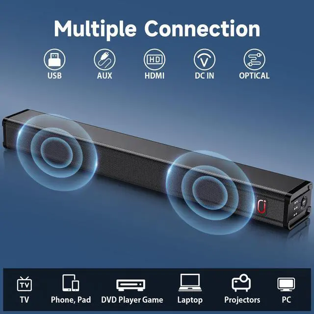 Alt view image 2 of 7 - JYX Soundar for TV, Wired & Wireless Bluetooth Soundbar TV Speakers, 3D Surround Sound System for TV with Subwoofer, Wall Mountable