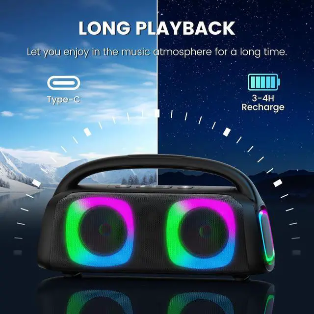 Alt view image 4 of 7 - JYX Bluetooth Speaker, 60W Powerful Sound Party Speaker with RGB Light, 2 Wireless Microphone
