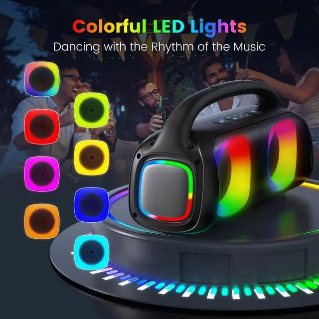 Alt view image 6 of 7 - JYX Bluetooth Speaker, 60W Powerful Sound Party Speaker with RGB Light, 2 Wireless Microphone