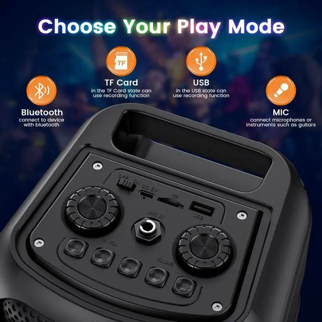 Alt view image 6 of 7 - JYX Bluetooth Speaker with 2 Wireless Microphones, Portable Speaker with LED Lights for Party, Outdoor Speaker with Powerful Sound, USB/TF/AUX