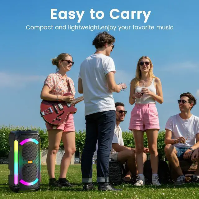 Alt view image 7 of 7 - JYX Bluetooth Speaker with 2 Wireless Microphones, Portable Speaker with LED Lights for Party, Outdoor Speaker with Powerful Sound, USB/TF/AUX