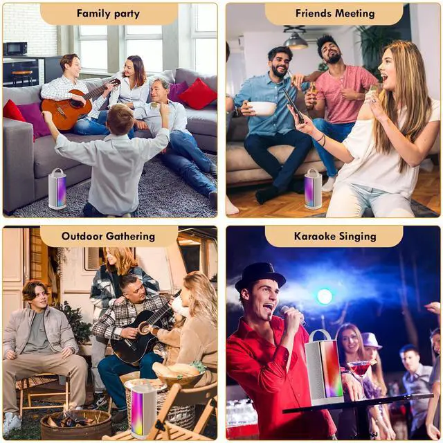 Alt view image 7 of 7 - JYX Bluetooth Speaker with Microphone, Portable Speaker with Strap, Party Speaker with Lights, Wireless Outdoor Speaker,Fun Sound Effects, D31