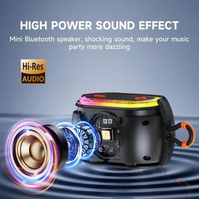 Alt view image 3 of 6 - JYX Portable Speaker, 30W Powerful Stereo Sound Bluetooth Speaker with Light, Waterproof Speaker for Outdoor, Supports TF card, USB, IPX7, L1-Black