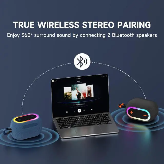 Alt view image 6 of 6 - JYX Portable Speaker, 30W Powerful Stereo Sound Bluetooth Speaker with Light, Waterproof Speaker for Outdoor, Supports TF card, USB, IPX7, L1-Black