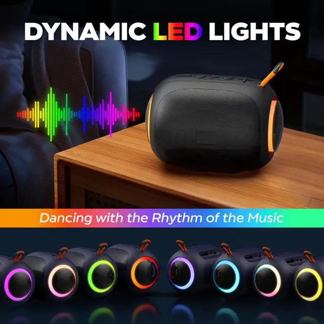 Alt view image 6 of 7 - JYX Portable Speaker, IPX7 Waterproof Mini Bluetooth Speaker with 8 Hours Playtime, Outdoor Speaker with LED Light, L5-Blue/Black
