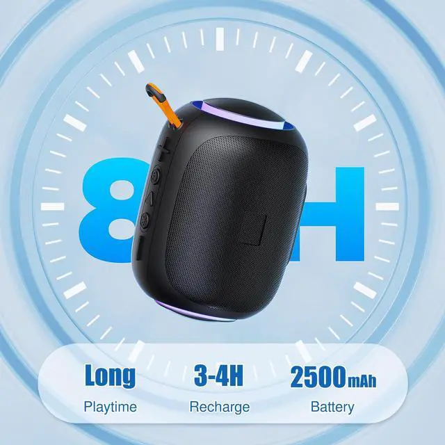 Alt view image 5 of 7 - JYX Portable Speaker, IPX7 Waterproof Mini Bluetooth Speaker with 8 Hours Playtime, Outdoor Speaker with LED Light, L5-Blue/Black