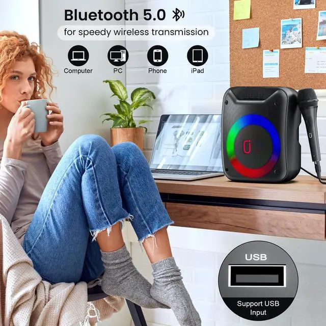 Alt view image 3 of 7 - JYX Wireless Karaoke System with Microphone, Outdoor Speaker, Party Sing Machine with Lights, Portable PA System, D18