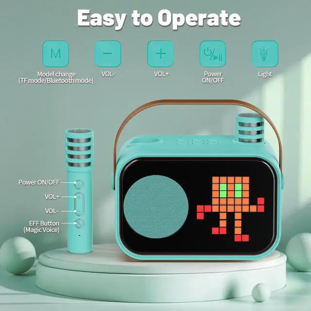 Alt view image 2 of 7 - JYX Karaoke Machine, Home Karaoke System with 15 Animated Dispaly Modes, Mini Portable Wireless Karaoke Machine with 2 Microphones, Green