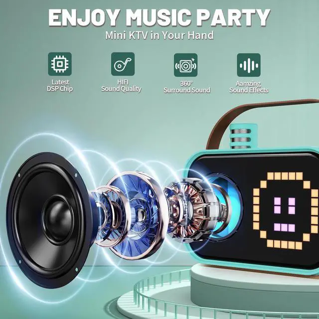 Alt view image 4 of 7 - JYX Karaoke Machine, Home Karaoke System with 15 Animated Dispaly Modes, Mini Portable Wireless Karaoke Machine with 2 Microphones, Green