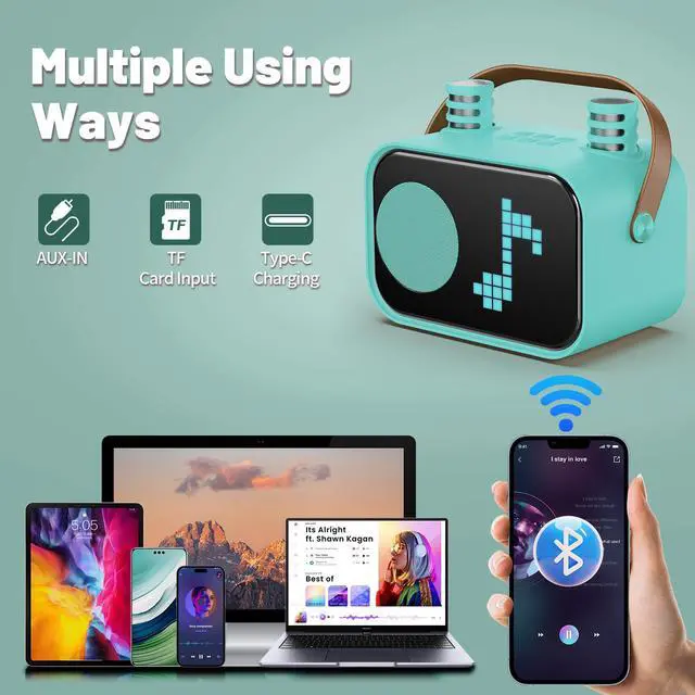 Alt view image 5 of 7 - JYX Karaoke Machine, Home Karaoke System with 15 Animated Dispaly Modes, Mini Portable Wireless Karaoke Machine with 2 Microphones, Green