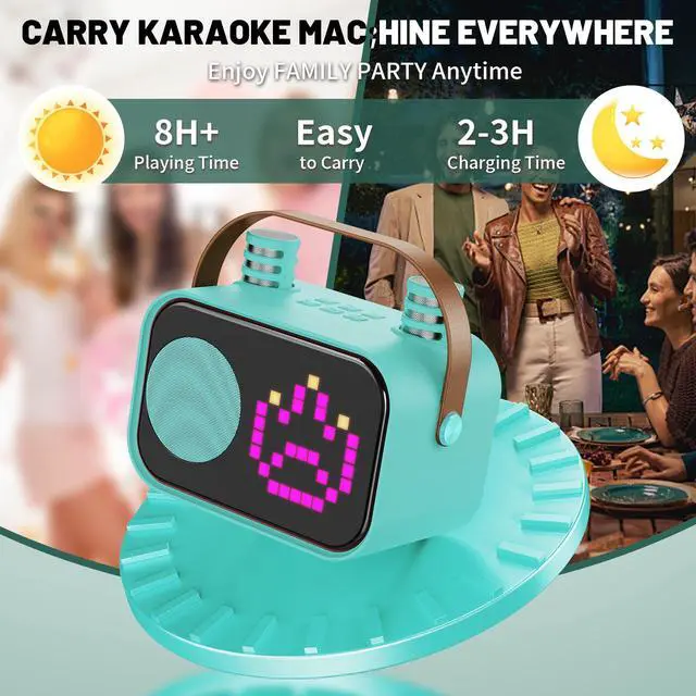 Alt view image 6 of 7 - JYX Karaoke Machine, Home Karaoke System with 15 Animated Dispaly Modes, Mini Portable Wireless Karaoke Machine with 2 Microphones, Green