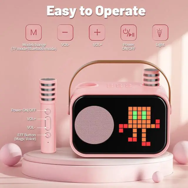 Alt view image 2 of 7 - JYX Karaoke Machine, Home Karaoke System with 15 Animated Dispaly Modes, Mini Portable Wireless Karaoke Machine with 2 Microphones, Pink