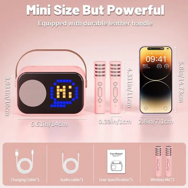 Alt view image 3 of 7 - JYX Karaoke Machine, Home Karaoke System with 15 Animated Dispaly Modes, Mini Portable Wireless Karaoke Machine with 2 Microphones, Pink