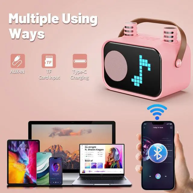 Alt view image 5 of 7 - JYX Karaoke Machine, Home Karaoke System with 15 Animated Dispaly Modes, Mini Portable Wireless Karaoke Machine with 2 Microphones, Pink
