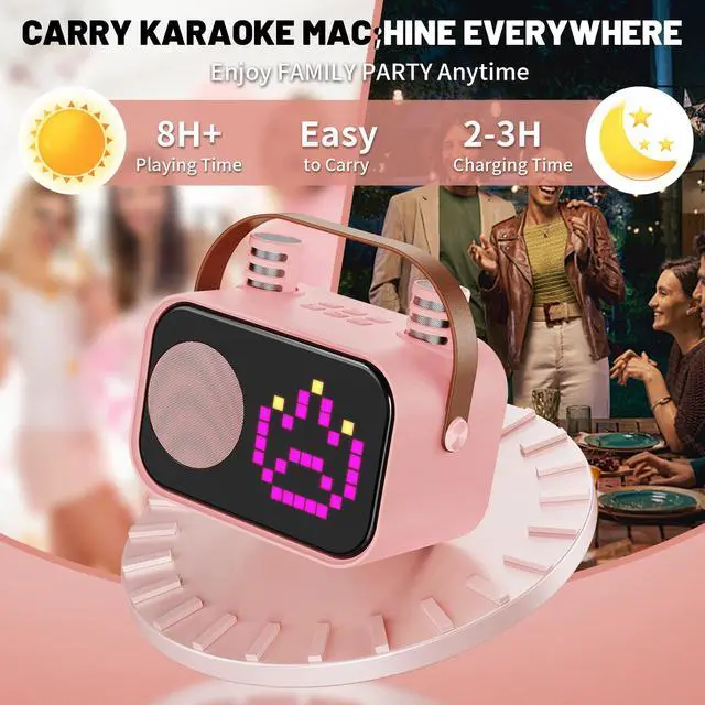 Alt view image 6 of 7 - JYX Karaoke Machine, Home Karaoke System with 15 Animated Dispaly Modes, Mini Portable Wireless Karaoke Machine with 2 Microphones, Pink