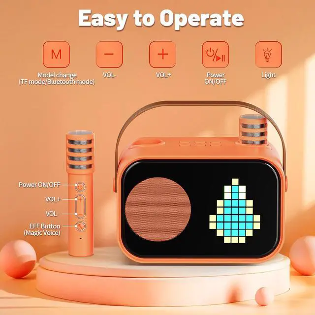 Alt view image 2 of 7 - JYX Karaoke Machine, Home Karaoke System with 15 Animated Dispaly Modes, Mini Portable Wireless Karaoke Machine with 2 Microphones, Orange