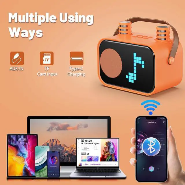 Alt view image 5 of 7 - JYX Karaoke Machine, Home Karaoke System with 15 Animated Dispaly Modes, Mini Portable Wireless Karaoke Machine with 2 Microphones, Orange