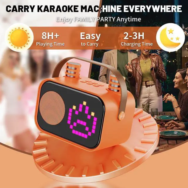 Alt view image 6 of 7 - JYX Karaoke Machine, Home Karaoke System with 15 Animated Dispaly Modes, Mini Portable Wireless Karaoke Machine with 2 Microphones, Orange