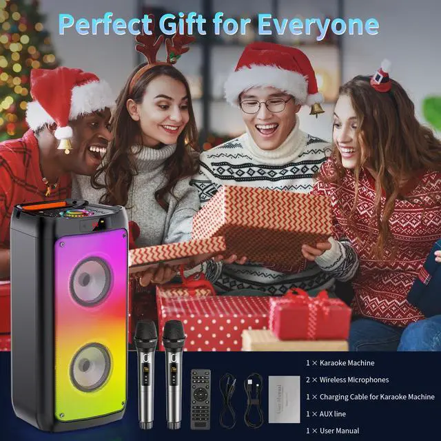 Alt view image 7 of 7 - JYX Singing Karaoke Machine with 2 Wireless Karaoke Microphones, Portable Bluetooth Speaker Home Karaoke System with RGB Colorful Light