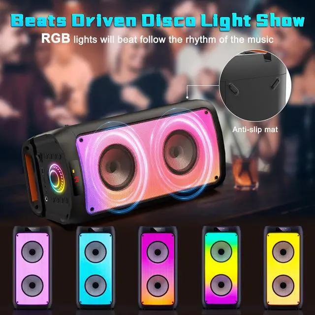 Alt view image 2 of 7 - JYX Singing Karaoke Machine with 2 Wireless Karaoke Microphones, Portable Bluetooth Speaker Home Karaoke System with RGB Colorful Light