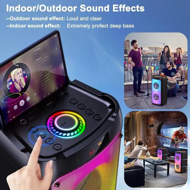 Alt view image 4 of 7 - JYX Singing Karaoke Machine with 2 Wireless Karaoke Microphones, Portable Bluetooth Speaker Home Karaoke System with RGB Colorful Light