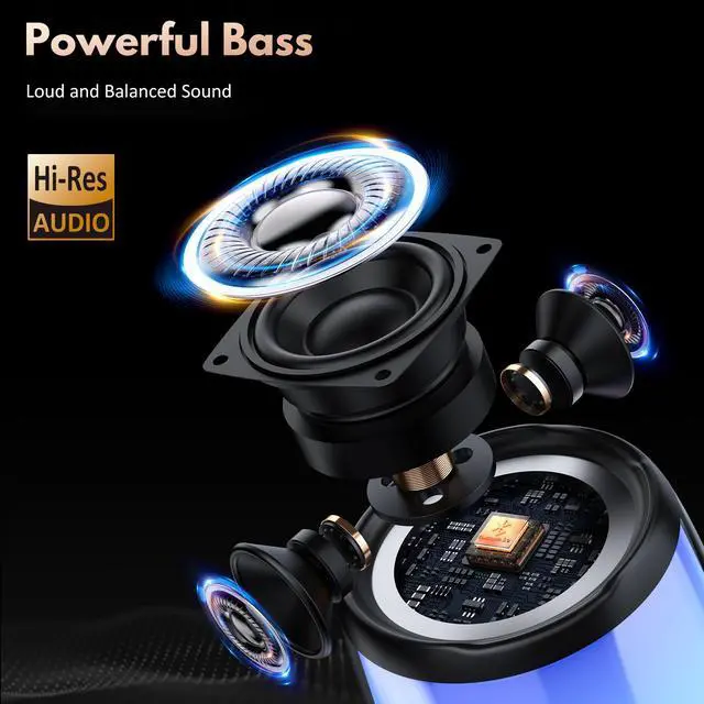 Alt view image 2 of 7 - JYX Portable Bluetooth Speaker, Waterproof Speaker with DJ Light, Deep Bass Outdoor PA System for Pool Beach Party, D21