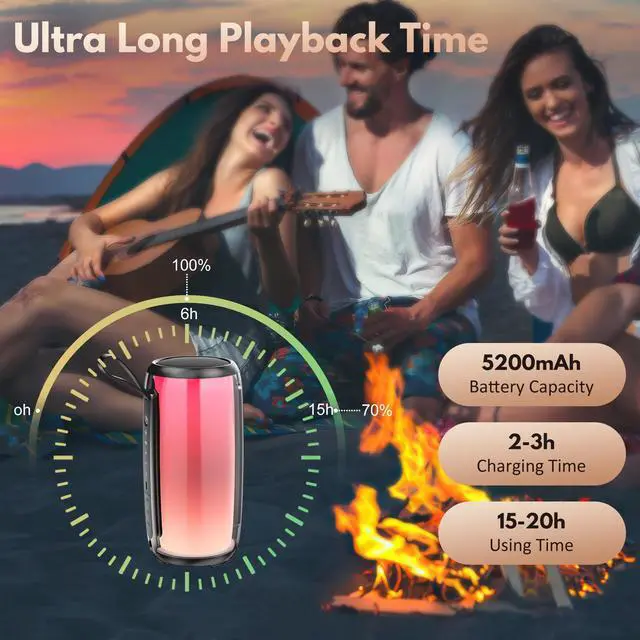 Alt view image 6 of 7 - JYX Portable Bluetooth Speaker, Waterproof Speaker with DJ Light, Deep Bass Outdoor PA System for Pool Beach Party, D21