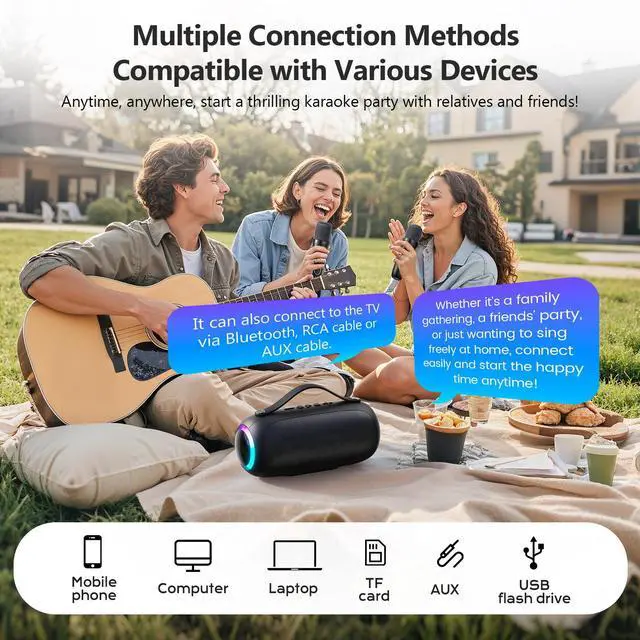 Alt view image 2 of 6 - JYX Wireless Karaoke System with Microphone, Outdoor Speaker, Party Sing Machine with Lights, Portable PA System