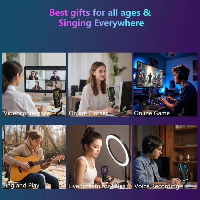 Alt view image 7 of 7 - JYX Microphone, Dynamic USB Gaming Microphone for PC PS4/5, Podcast, Streaming, RGB, Anti Spray Net, Noise Cancellation, Reverb, 3.5mm Headphone Jack