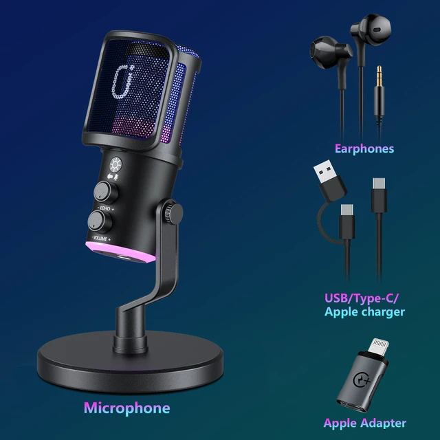 Alt view image 5 of 7 - JYX Microphone, Dynamic USB Gaming Microphone for PC PS4/5, Podcast, Streaming, RGB, Anti Spray Net, Noise Cancellation, Reverb, 3.5mm Headphone Jack