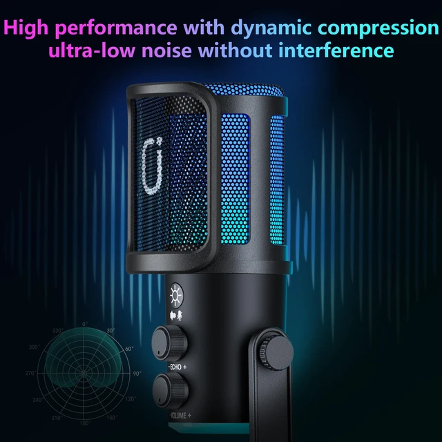 Alt view image 3 of 7 - JYX Microphone, Dynamic USB Gaming Microphone for PC PS4/5, Podcast, Streaming, RGB, Anti Spray Net, Noise Cancellation, Reverb, 3.5mm Headphone Jack