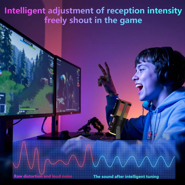 Alt view image 2 of 7 - JYX Microphone, Dynamic USB Gaming Microphone for PC PS4/5, Podcast, Streaming, RGB, Anti Spray Net, Noise Cancellation, Reverb, 3.5mm Headphone Jack