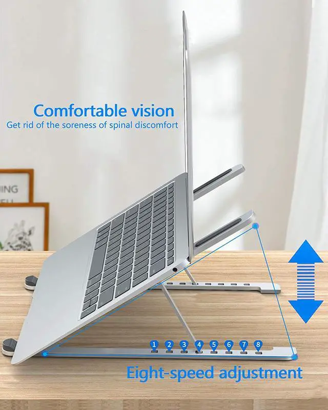 Alt view image 5 of 7 - Laptop Stand, with 8 Levels Height Adjustable Aluminum Laptop Tablet Stand, Foldable Portable Desktop Holder Compatible with All Laptops