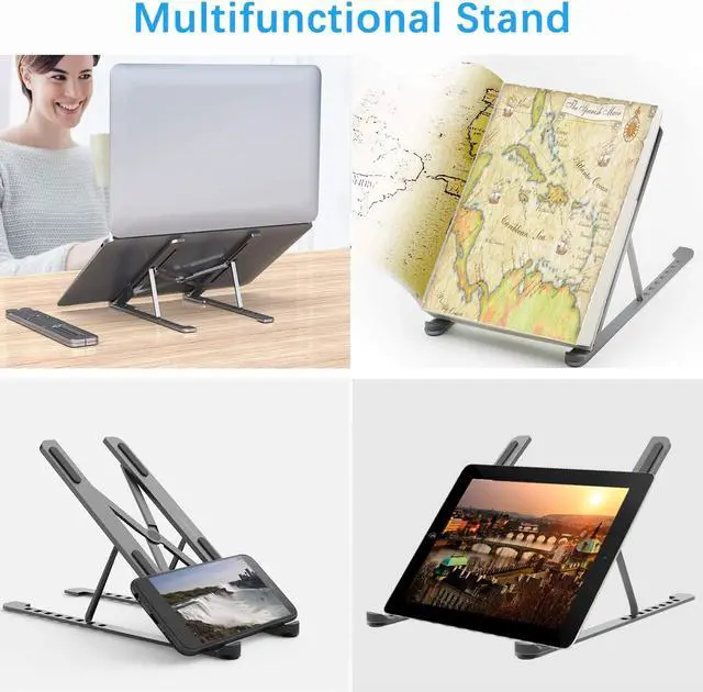 Alt view image 6 of 7 - Laptop Stand, with 8 Levels Height Adjustable Aluminum Laptop Tablet Stand, Foldable Portable Desktop Holder Compatible with All Laptops