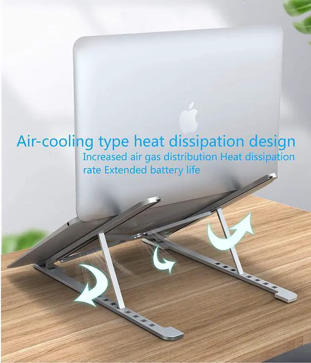 Alt view image 4 of 7 - Laptop Stand, with 8 Levels Height Adjustable Aluminum Laptop Tablet Stand, Foldable Portable Desktop Holder Compatible with All Laptops