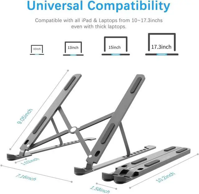 Alt view image 3 of 7 - Laptop Stand, with 8 Levels Height Adjustable Aluminum Laptop Tablet Stand, Foldable Portable Desktop Holder Compatible with All Laptops