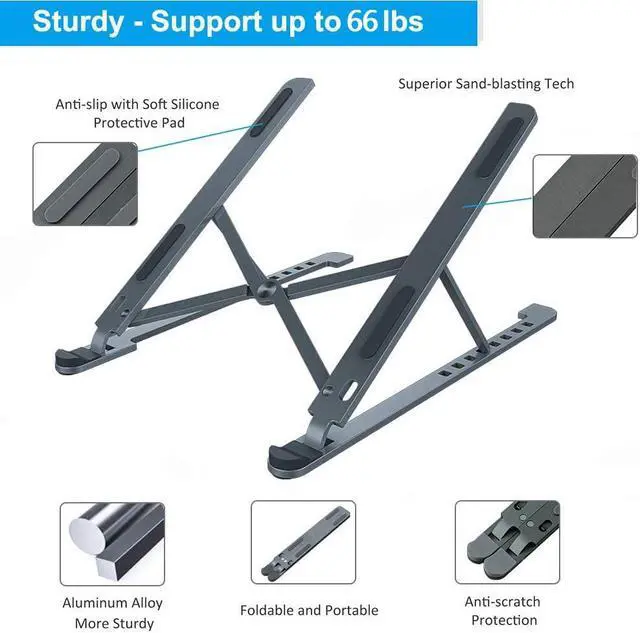 Alt view image 2 of 7 - Laptop Stand, with 8 Levels Height Adjustable Aluminum Laptop Tablet Stand, Foldable Portable Desktop Holder Compatible with All Laptops