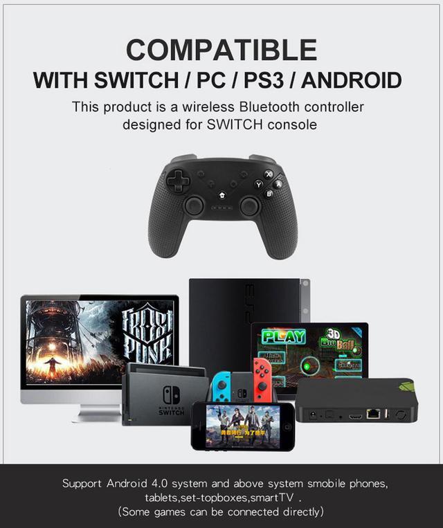 Alt view image 2 of 7 - New Wireless Bluetooth Gamepad, Wireless Controller Remote Joystick for Nintendo Switch Console, PS3, PC, IOS13, Supports Gyroscope axis, Turbo and Dual Vibration(black)