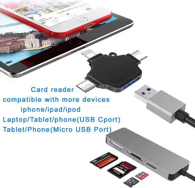 Alt view image 6 of 7 - OTG Adapter, Compatible with Android/iPhone/iPad, Lightning/USB Type-C/Micro-USB to USB Camera Adapter for SD TF Card Reader, Keyboard, Mouse, U Disk, USB Flash Drive Silver