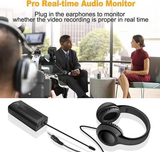Alt view image 3 of 7 - Wireless Lavalier Microphone System  LAUGFIN Dual Lavalier Mic Lapel Microphone for iPhone/Android, DSLR Camera Microphone Real-time Audio Monitor Recording Vlog Transmitter 1 + Receiver 1