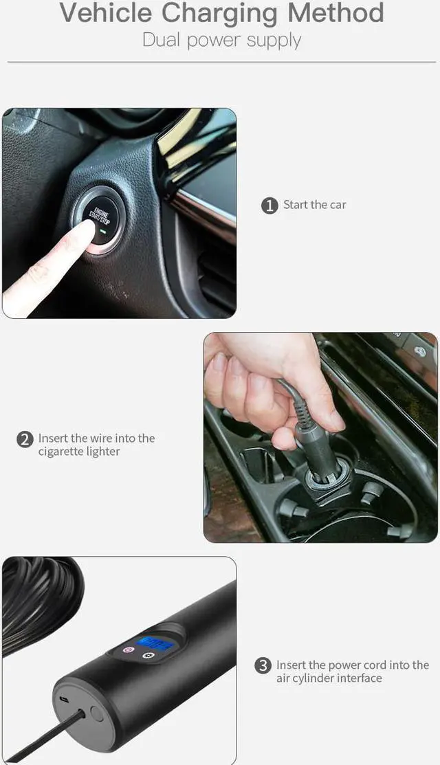 Alt view image 4 of 7 - 150 PSI Tire inflator portable air compressor with LCD Display Emergency LED Light Rechargeable Li-ion Batteryd Electric Cordless Air Pump for Cars, Motorbikes, Balls, Swim rings and All Bicycles