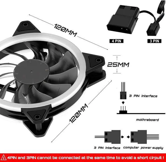 Alt view image 4 of 7 - Computer Case Fan 120mm LED Silent Fan for Computer Cases, CPU Coolers, and Radiators Ultra Quiet,1Pack Colorful Case Fan