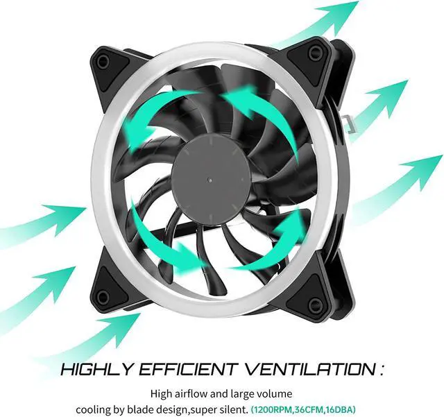 Alt view image 3 of 7 - Computer Case Fan 120mm LED Silent Fan for Computer Cases, CPU Coolers, and Radiators Ultra Quiet,1Pack Colorful Case Fan