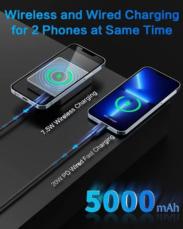 Alt view image 4 of 6 - LAUGFIN Magnetic Power Bank, 5000mAh Ultra Slim Magnetic Wireless Power Bank, 20W PD Fast Charging Mag-Safe Battery Pack Designed for iPhone 12/13/13 Pro/13 Pro Max/13Mini