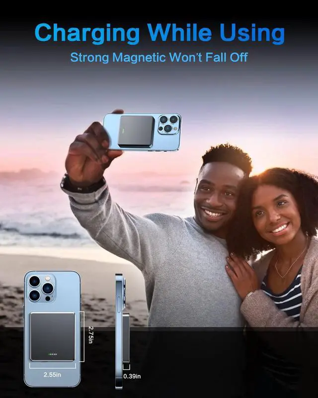 Alt view image 2 of 6 - LAUGFIN Magnetic Power Bank, 5000mAh Ultra Slim Magnetic Wireless Power Bank, 20W PD Fast Charging Mag-Safe Battery Pack Designed for iPhone 12/13/13 Pro/13 Pro Max/13Mini