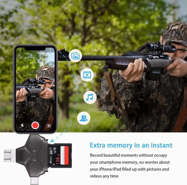 Alt view image 6 of 7 - Trail Camera Viewer SD Card Reader for iPhone/iPad,4 IN 1 Trail Game Camera SD Card Reader for iPhone/iPad/USB C & Micro USB Android/Pcs,Hunting & Trail Camera Viwer Supports SD,Micro SD,Plug and Play