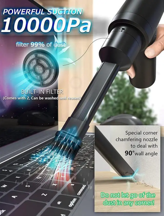Alt view image 2 of 7 - LAUGFIN Electric Air Duster & Vacuum 2 in 1,Cordless Portable Compressed air Duster with 50000 RPM,Rechargeable Air Blower,Replaces Compressed Air Cans for Computer Keyboard Car Camera Cleaning