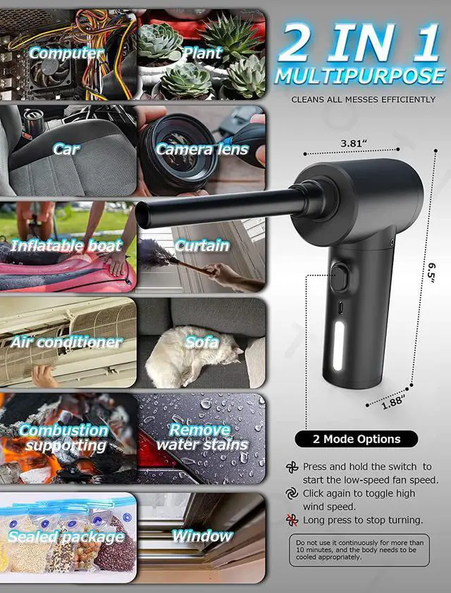 Alt view image 5 of 7 - LAUGFIN Electric Air Duster & Vacuum 2 in 1,Cordless Portable Compressed air Duster with 50000 RPM,Rechargeable Air Blower,Replaces Compressed Air Cans for Computer Keyboard Car Camera Cleaning