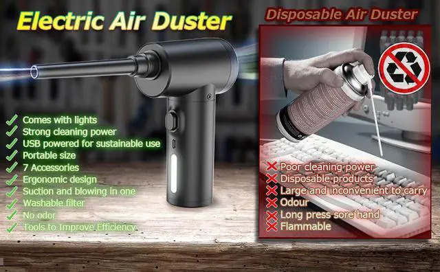 Alt view image 6 of 7 - LAUGFIN Electric Air Duster & Vacuum 2 in 1,Cordless Portable Compressed air Duster with 50000 RPM,Rechargeable Air Blower,Replaces Compressed Air Cans for Computer Keyboard Car Camera Cleaning